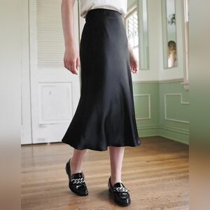 Black Silk Midi Slip Skirt Quince - No Flaws!